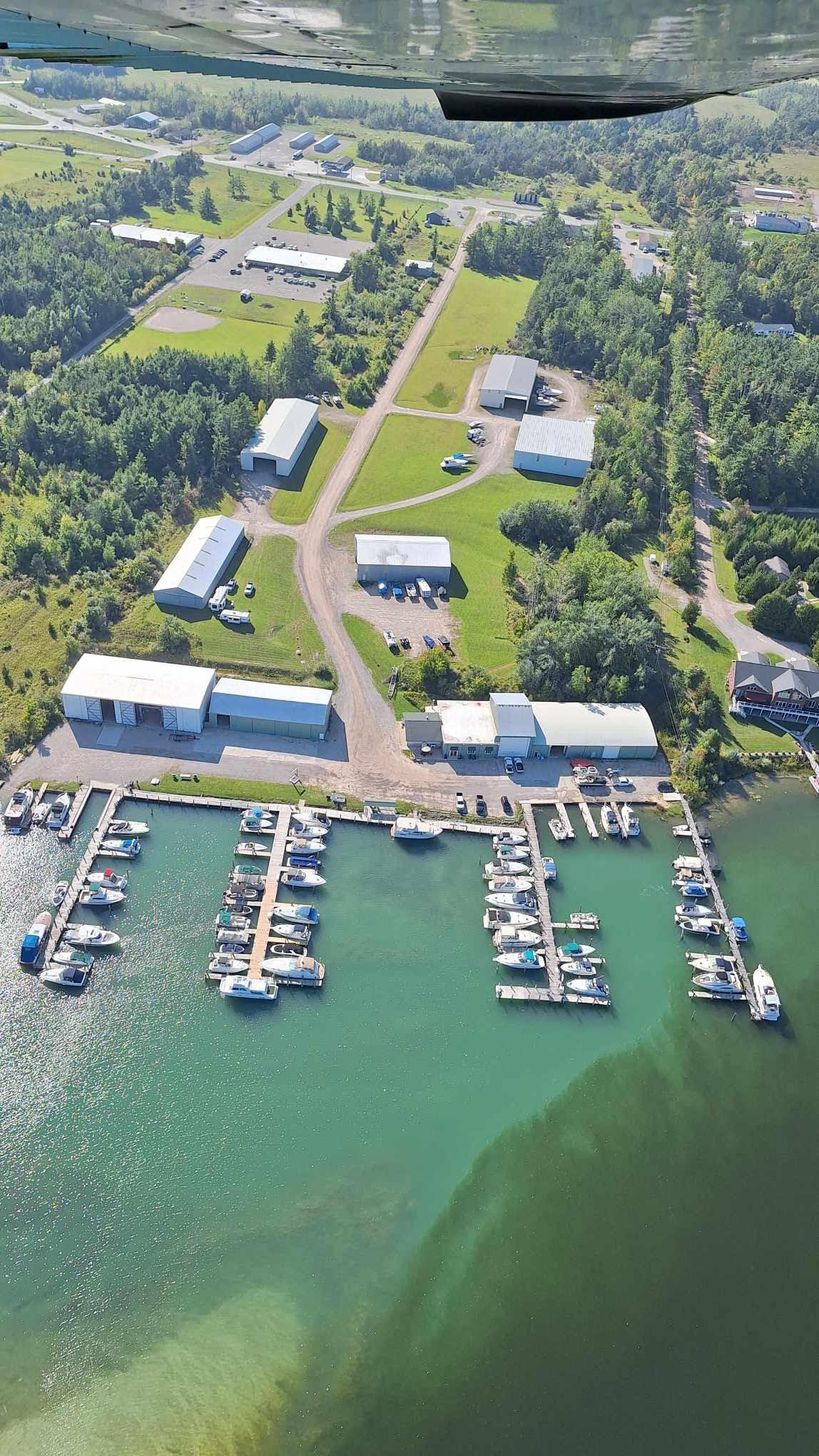 Aerial view of marina docks